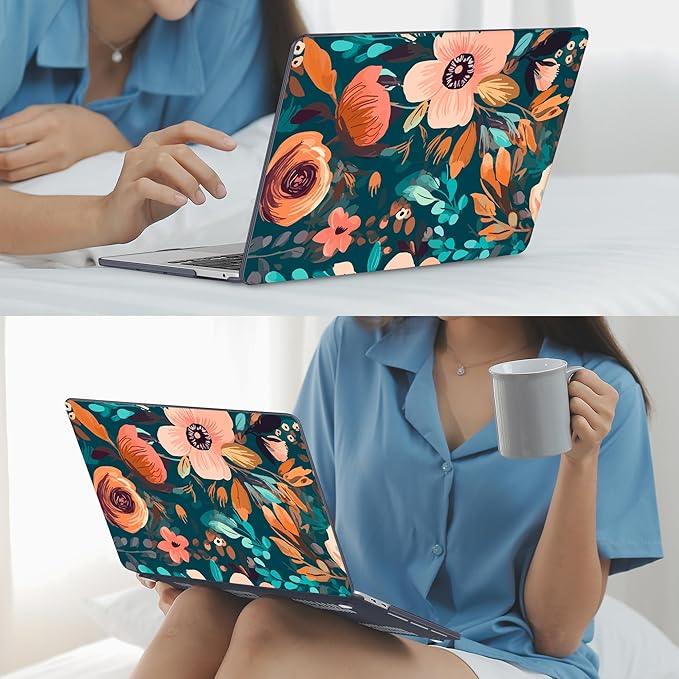 Mektron for MacBook Air 13 Case A1466/A1369 (2010-2017 Release), Snap-on Plastic Hard Shell Cover for MacBook Air 13.3 inch with Keyboard Cover, Abstract Florals