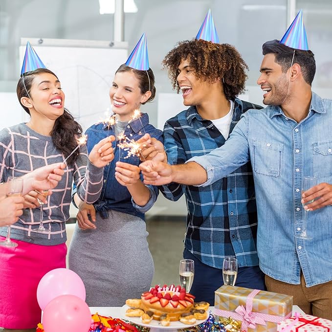 100PCS Iridescent Party Hats, Laser Themed Birthday Party Hat Partys Cone Hat with Elastic String Bulk Partys Hats for Kids and Adults, Colorful Birthday Hatss