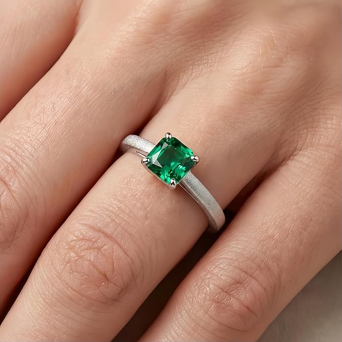 14K Gold Emerald Square Cut Solitaire Ring for Women | Elegant Engagement, Wedding, Anniversary, Birthday Fine Jewelry | Classic 14 Karat Gold Setting
