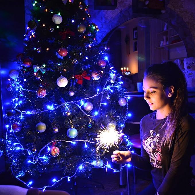328FT 1000 LED Christmas Lights Outdoor - 8 Modes Christmas String Lights Clear Wire with Time Memory, Waterproof Plug in Fairy String Lights for Indoor Outdoor Home Party Garden Decoration, Blue