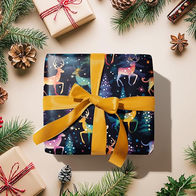 Vnaaem Chrismas Wrapping Paper Roll for Boys Kids Girls - Cute Rainbow Xmas Gift Wrap with Reindeer Trees Design for Holiday Winter Birthday DIY Craft Party(Total 28.5sq.ft)
