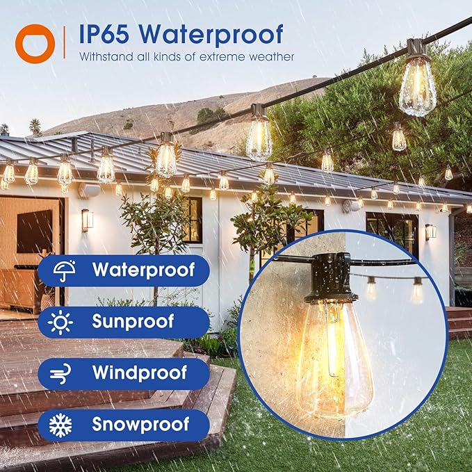 addlon 25FT LED Outdoor String Lights Waterproof Patio Lights with 9 Shatterproof ST38 Replaceable Bulbs(1 Spare), Dimmable Outside Hanging Light Connectable for Porch, Backyard, 2200K Warm Yellow