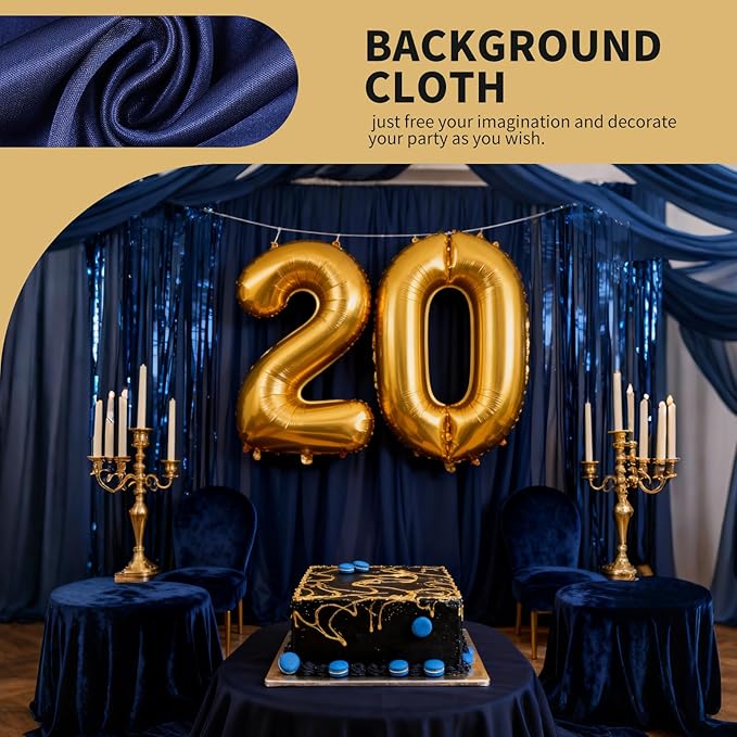 5x10FT Photo Stage Backdrop 2 Panels Curtains Drapes for Photography and Party (Navy Blue)