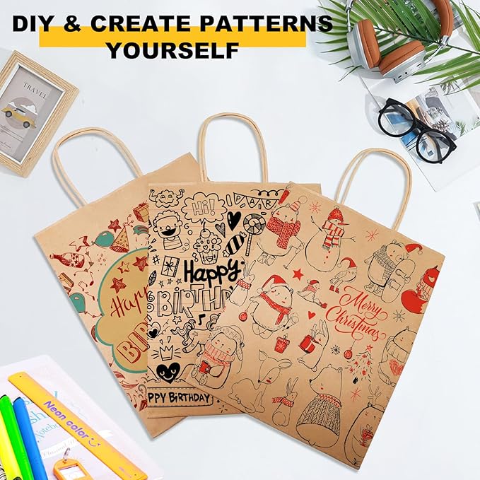 BAG BOX 80Pack Brown Paper Bags, Kraft Paper Shopping Bag with Handles Bulk for Birthday Party Favors Grocery Retail Shopping Business Goody Craft Bags Cub (Brown 80 Count)