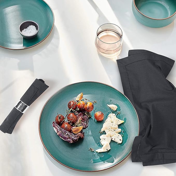 Palisa Cloth Dinner Napkins with Hemstitched Detailing & Mitered Corners Set of 4 (18x18 Inches) Charcoal - Cotton Reusable Dinner Napkins - Perfect for Weddings & Everyday Use