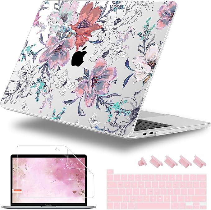 Case for MacBook Pro 13 inch with/Without Touch Bar (2016-2022, M2 A2338 M1 A2289 A2251 A2159 A1989 A1706 A1708), Hard Shell + Keyboard Cover + Dust Plug, Floral C319