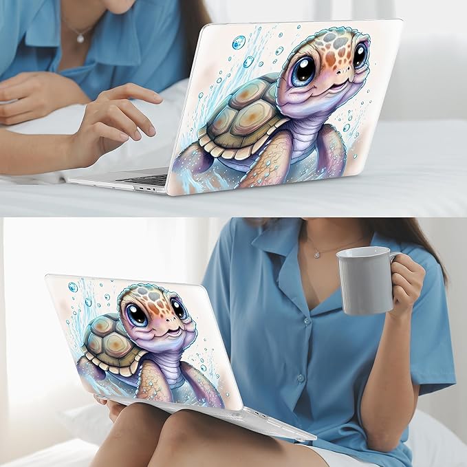 Mektron Case for MacBook Pro 16 Inch A2141 Cover 2019 Release 16" with Liquid Retina Display/Touch ID, Plastic Hard Shell with Keyboard Skin & Screen Protector & Dust Plug, Cute Turtle