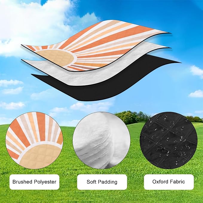 Picnic Blankets Waterproof,79''x79'' Extra Large Foldable Sandproof Beach Blanket,Portable 3-Layer Polyester Outdoor Picnic Blanket for Grass Lawn,Beach,Family Camping,Park,Travel-Starburst Orange