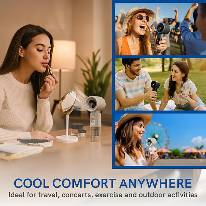 Valo Portable Rechargeable Fan - Mini Cooling Fan for Travel, USB Desk Personal Fan with 4 Speeds, 50ml Tank for Water Cooling Technology, Quiet Operation, 2,000 mAh Battery - Midnight Black