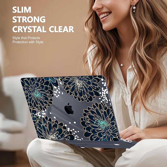 Case for MacBook Pro 13 inch with/Without Touch Bar (2016-2022, M2 A2338 M1 A2289 A2251 A2159 A1989 A1706 A1708), Hard Shell + Keyboard Cover + Dust Plug, Luxury Floral