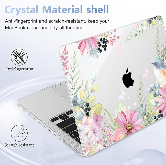 May Chen Compatible with MacBook Pro 13 inch Case 2022 2021 2020 Release Models A2338 M2 M1 A2251 A2289, Plastic Hard Shell Case + Keyboard Cover for Mac Pro 13" with Touch Bar, Blue Bird