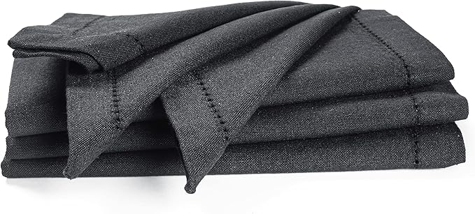 Palisa Cloth Dinner Napkins with Hemstitched Detailing & Mitered Corners Set of 4 (18x18 Inches) Charcoal - Cotton Reusable Dinner Napkins - Perfect for Weddings & Everyday Use