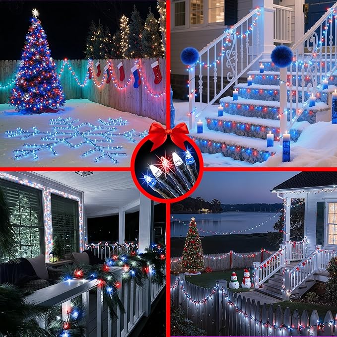 340 LED 90FT Christmas String Lights Outdoor, 12 Pro Modes and Timer Memory & Brightness, Plug in Waterproof Dark Green Wire Twinkle Light for for Xmas Yard Tree Wedding Party Decor Red White Blue