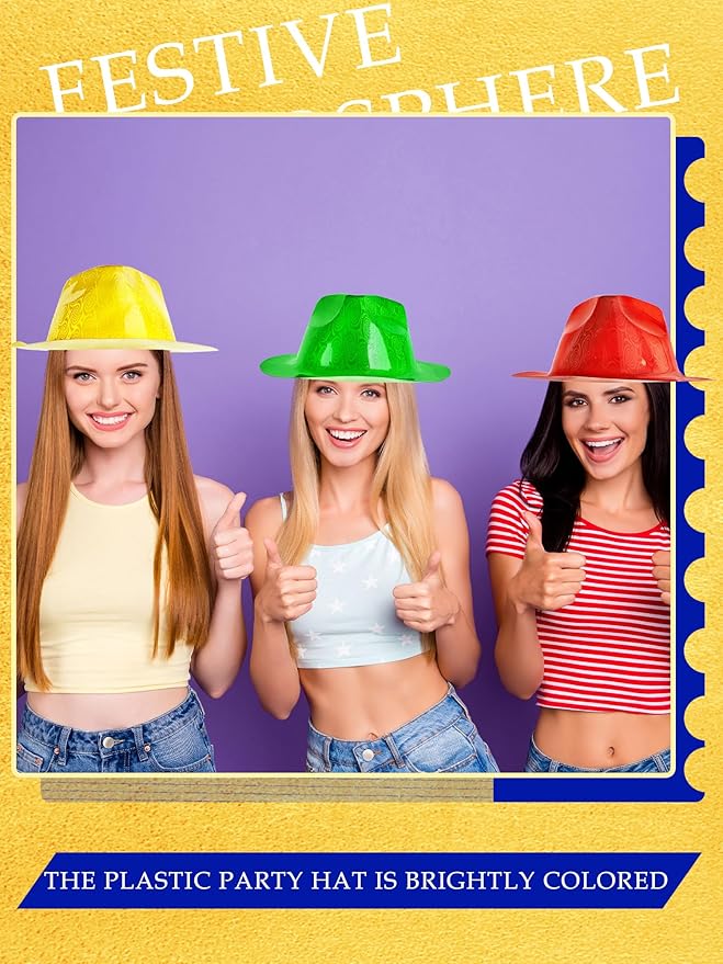36 Pcs Party Gangster Hats Plastic Party Hats Bulk Fedora Party Hats for Kids Adults Cosplay Photo Booth Supplies