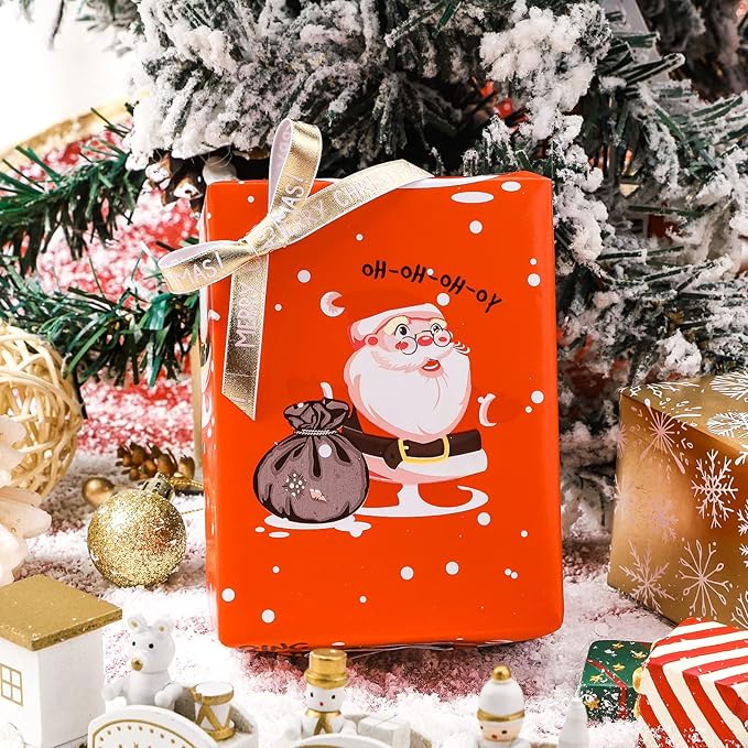 MAYPLUSS Christmas Wrapping Paper Roll - Mini Roll - 17.3 in X 120 in Per roll - 3 Different Christmas Red Snowman Gold Stripe,Gold Snowflake for Xmas Gift Wrap (43.2 sq.ft)
