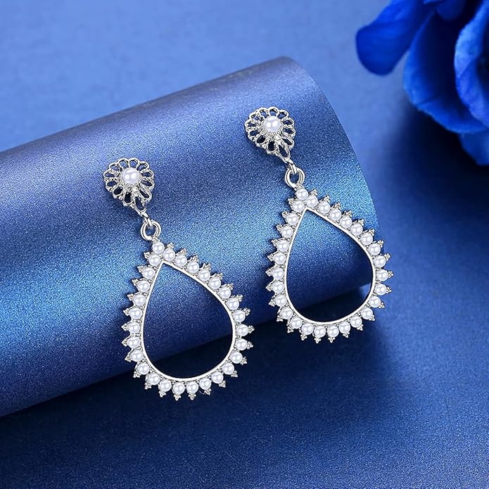 mecresh Flower Teardrop Bridal Wedding Dangle CZ Earrings in Silver/Gold Tone for Women Girl Bride Gift …