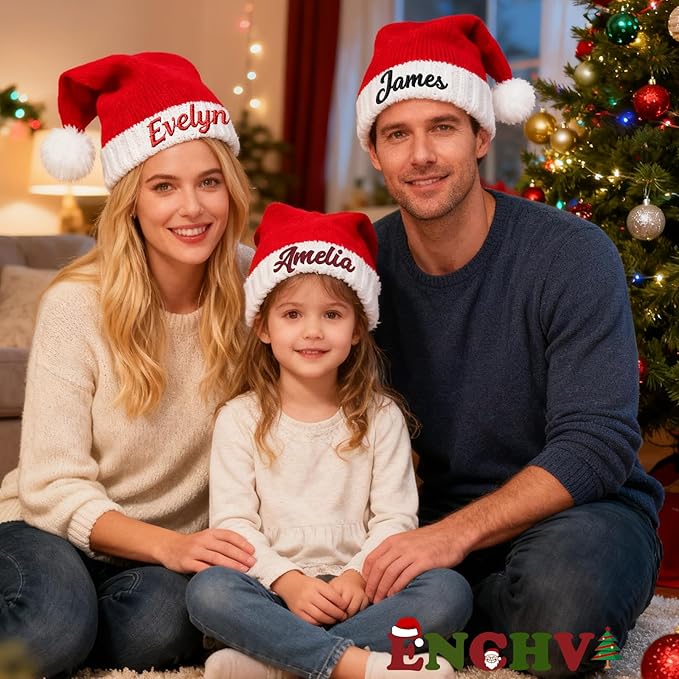 Custom Christmas Hats for Family Santa Hat Unisex Christmas Decorations Comfort Xmas Hat for New Year Festive Party
