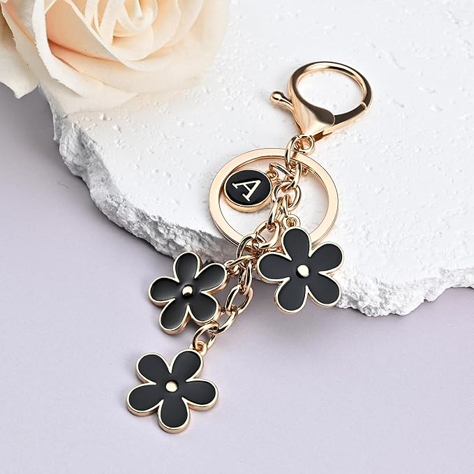 OUMILAN Initial Keychain Cute Flower Charms Keyring for Handbag Backpack–Personalized A-Z Letter Jewelry Gift for Women Girls