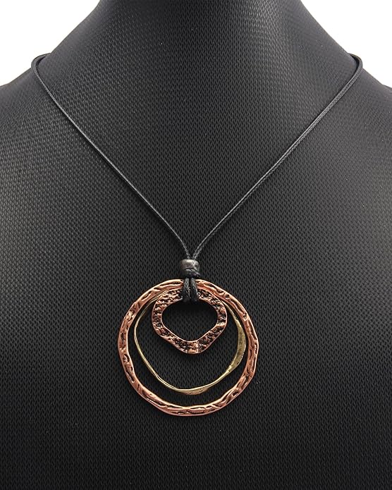 GelConnie Boho Necklaces for Women Vintage Silver Circles Long Pendant Necklace Cowgirl Sweater Necklace Adjustable Leather Choker Necklace for Women