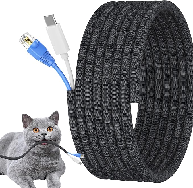 3/8 inch Cord Protectors from Pets No Chew, 10ft Wire Protector Cord Covers for Pets, Flexible Cable Management Sleeve for USB Power Cords Audio Video Cords Phone Charging Cables, Black