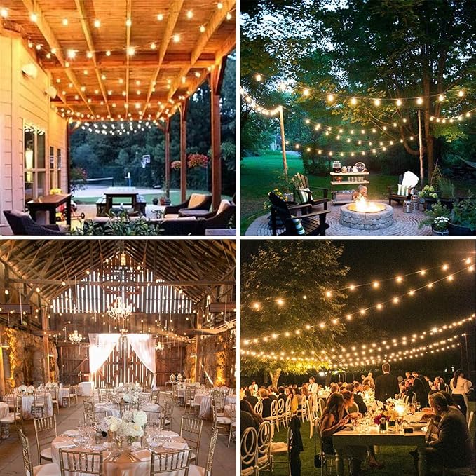 Achin Outdoor String Lights White 400FT(100ft*4) Patio Lights Outdoor Waterproof with 212 LED Bulbs(12 Spare) Shatterproof G40 Globe String Lights for Outside Wedding Backyard, White Wire, 2700K