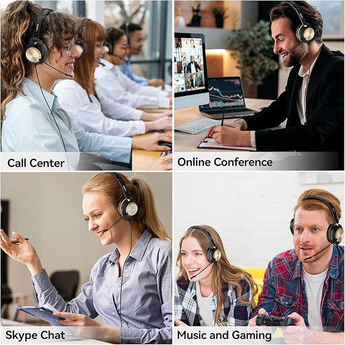 Wantek USB Headset with Microphone, Type-c/USB/3.5mm Jack 3-in-1 PC Headset, Wired & Noise Cancelling Headphone with Volume Control for Call Centers, Skype, Zoom, Home Office, 0nline Courses