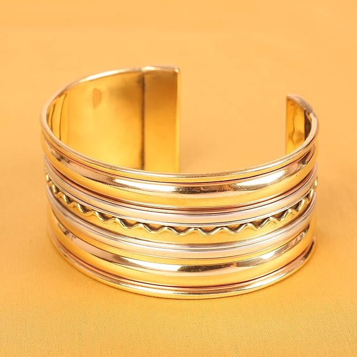 Touchstone Indian Bollywood Handcrafted Slip In Easy To Wear Stylish Wrist Enhancer Designer Broad Jewelry Cuff Bracelet For Women and Men.
