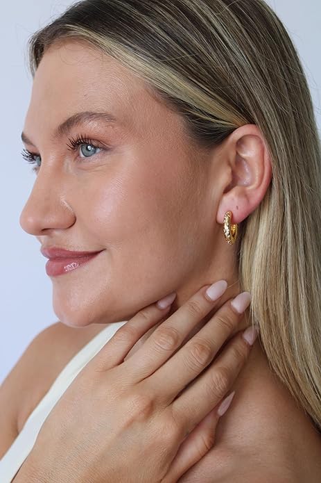 Chunky Gold Hoop Earrings – 18K Gold Plated Hoops with Moon & Star Celestial Details – Bold, Lightweight Earrings for Women by Malibu Sunday