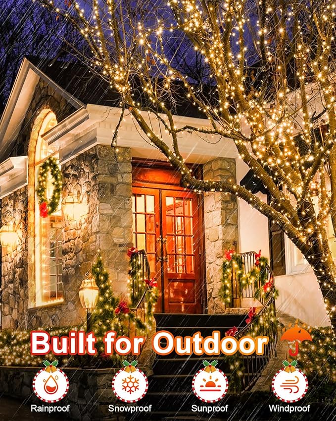 552FT 1400LED Christmas Lights, Extra Long Outdoor String Lights Waterproof, Timer & Memory, 8 Modes Dimmable Plug in Fairy for Outside Tree Wedding Patry Warm White