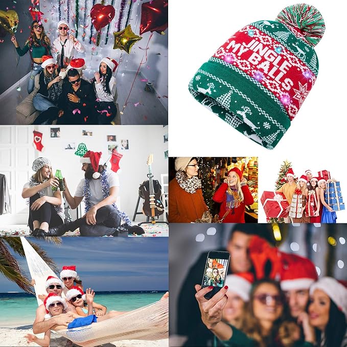 RAISEVERN Unisex Ugly LED Christmas Hat Novelty Colorful Light-up Stylish Knitted Sweater Xmas Party Beanie Cap(6 Lights)