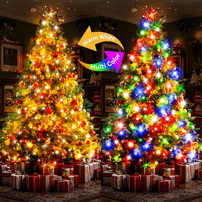 SAUIRS 403FT 1000 LED Christmas Lights Outdoor String Lights with 8 Modes Timer Waterproof Fairy Light Plug in for Outside Indoor Party Xmas Palm Tree Yard Wedding Decoration(Warm White to Multicolor)