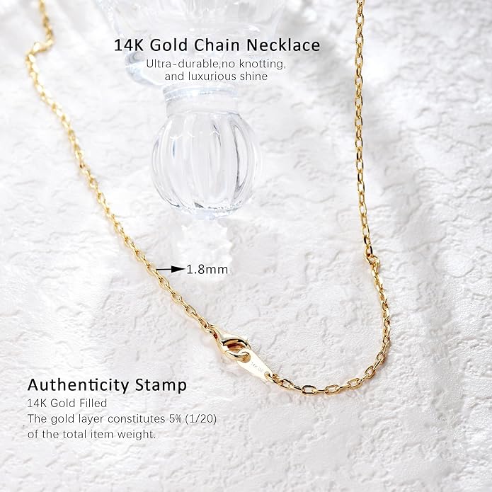 BEAYEG 14K Gold Chain Necklace for Women, Solid Chain Necklace, Hypoallergenic Durable Everyday Gold Jewelry Gift Ready (Length, 20inchs,Diameter1.6mm/1.8mm/2mm