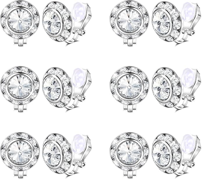FIBO STEEL Clip on Halo Earrings Rhinestone Earrings Crystal Earrings for Women Round Acrylic Stone Inside Dance Competitions Stage Opera Performance Wedding Party Jewelry