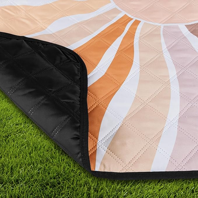 Picnic Blankets, Large Beach Blanket Waterproof Sandproof, Foldable & Portable Outdoor Picnic Blanket, 79''x79'' 3-Layer Picnic Mat for Camping, Park, Travel, Grass Lawn-Boho Sunburst