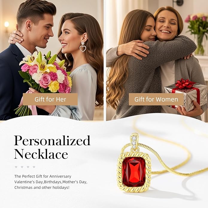 Valentine's Day Gifts for Her-18K Gold Plated Dainty Square Crystal Birthstone Necklace,Gold Jewelry for Women,Anniversary Birthday Gifts for Women Her Wife Girlfriend Mom Womens Necklace Jewelry