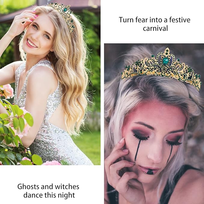 Velscrun Princess Crown - Green Tiara & Sash Set for Princess Birthday Party Decorations