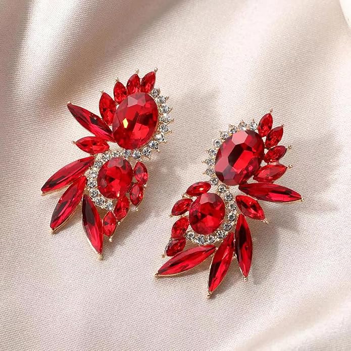 Vintage Rhinestone Statement Earrings Fancy Crystal Cluster Drop Dangle Earrings for Women