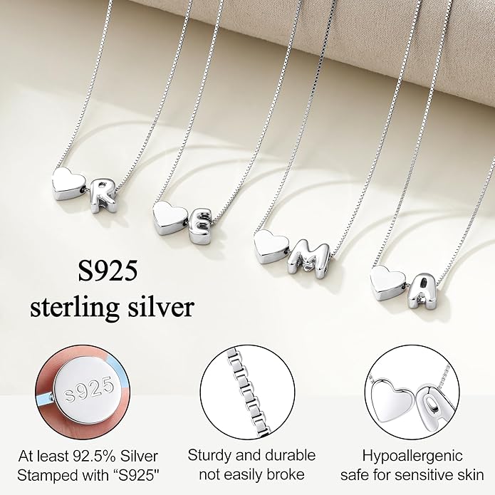 JKK Valentines Day Gifts for Her, 925 Sterling Silver Letter A-Z Heart Necklace Silver Jewelry Trendy Stuff Birthday Valentine's Day Gifts for Women Mom Her