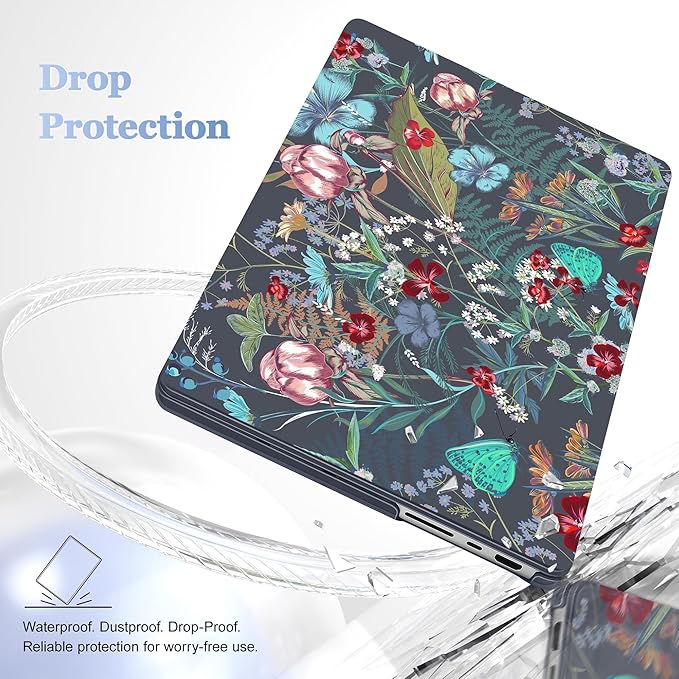for MacBook Pro 16 inch Case 2021 2022 2023 2024 Release A3186 A3403 M4 A2991 M3 A2780 M2 A2485 M1 Pro/Max, Hard Shell Case with Screen Protector & Keyboard Cover, Flowers & Herbs