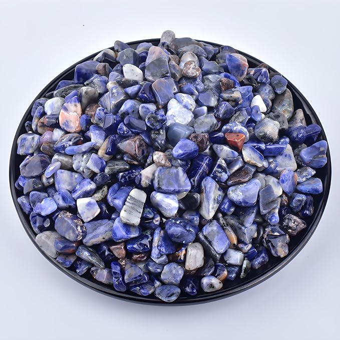 Polished Sodalite Crystal Chips 200 Pcs - 0.3" 10 oz Tumbled Stone Chips Crushed Sea Glass Stones Healing Reiki Crystal Jewelry Making Home Decoration