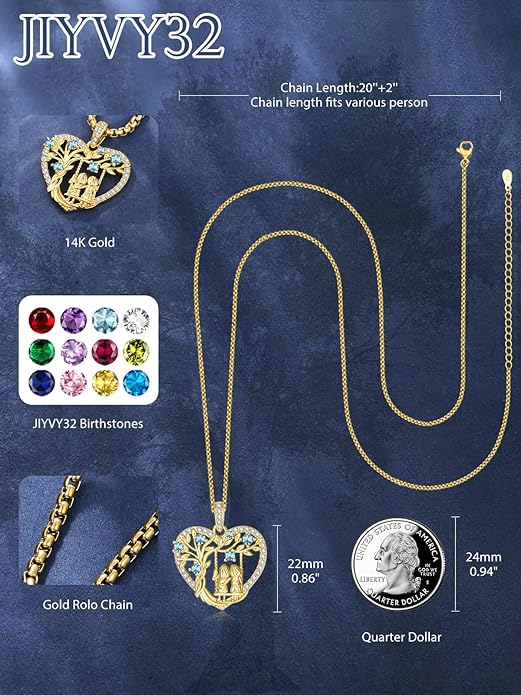 14K Gold Tree of Life Necklace for Sister Christmas Gifts from Sister,Heart Jewelry with Birthstone Pendant for Women Female Friendship Forever My Friend