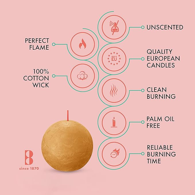BOLSIUS 3 Pack Yellow Rustic Ball Pillar Candles - 3 Inch - Premium European Quality - Includes Natural Plant-Based Wax - Unscented Dripless Smokeless 25 Hour Party Décor and Wedding Candles