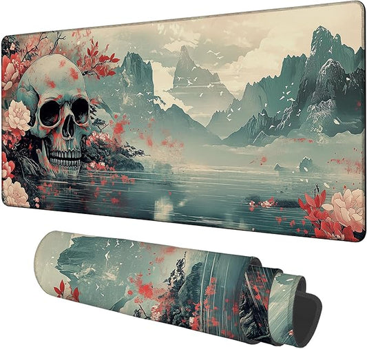 Gaming Desk Pad Large Extra Length Evil-Looking Skull Mouse Pad Keyboard Laptop Non-Slip Waterproof with Rubber Base Thick Stitched Edge Mouse Mat for Office Home 35.4 x 15.7 Inches