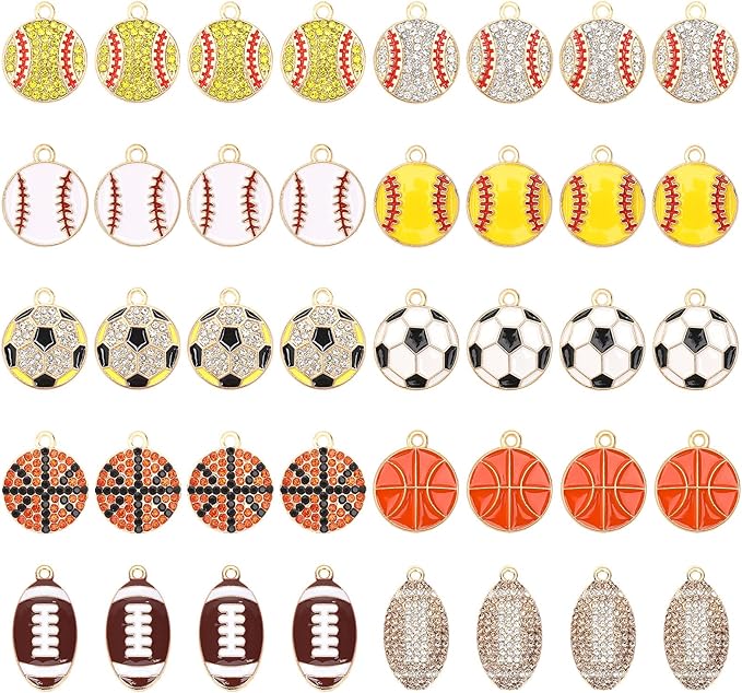MARFOREVER Sports Charms, 40 Pcs/20 Pairs Enamel Sport Charms for Jewelry Making, Basketball Baseball Football Soccer Softball Ball Game Charm Pendants for Bracelet Necklace Earrings Making