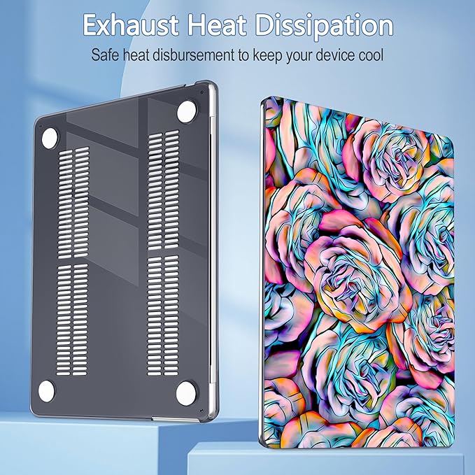 Mektron Compatible with M4 MacBook Air 15 inch Case 2025 A3241 2024 2023 M3 A3114 A2941 M2 Liquid Retina Display Touch ID, Plastic Hard Case & Keyboard Skin & Screen Protector - Roses Succulents