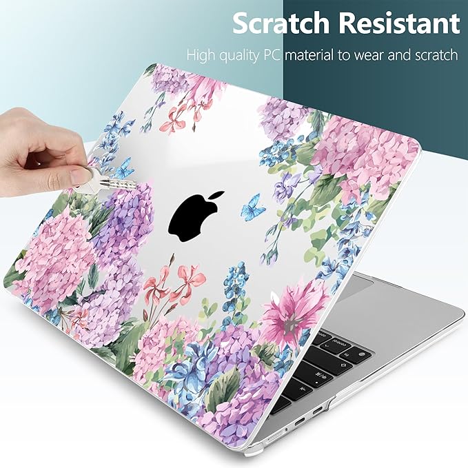 TWOLSKOO Compatible with M4 MacBook Air 15 inch Case 2025-2023 Released Model M4 A3241 M3 A3114 M2 A2941, Plastic Hard Shell & Screen Protector & Keyboard Cover & Trackpad Film, Colorful Hydrangea