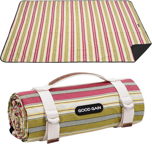 G GOOD GAIN Waterproof Picnic Blanket Portable with Carry Strap for Beach Mat or Family Outdoor Camping Party（Pickle）