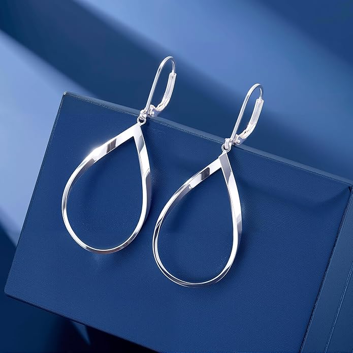 ALEXCRAFT 925 Sterling Silver Teardrop Leverback Earrings for Women Trendy Waterdrop Drop Twisted Dangle Earrings Jewelry 14K Gold Plated Hypoallergenic Boho Leverback Dangle Earring