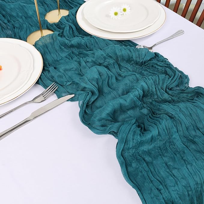 12 Pack Teal Cheesecloth Table Runner 10FT Boho Cheese Cloths Gauze Fabric Table Runners 120 Inch Rustic Sheer for Wedding Birthday Party Baby Shower Centerpiece Home Decorations