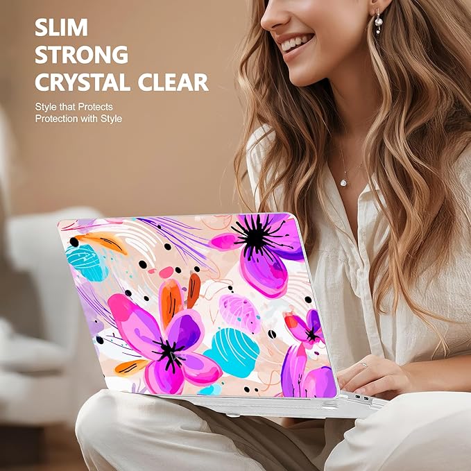 Case for MacBook Pro 13 inch with/Without Touch Bar (2016-2022, M2 A2338 M1 A2289 A2251 A2159 A1989 A1706 A1708), Hard Shell + Keyboard Cover + Dust Plug, Trendy Floral